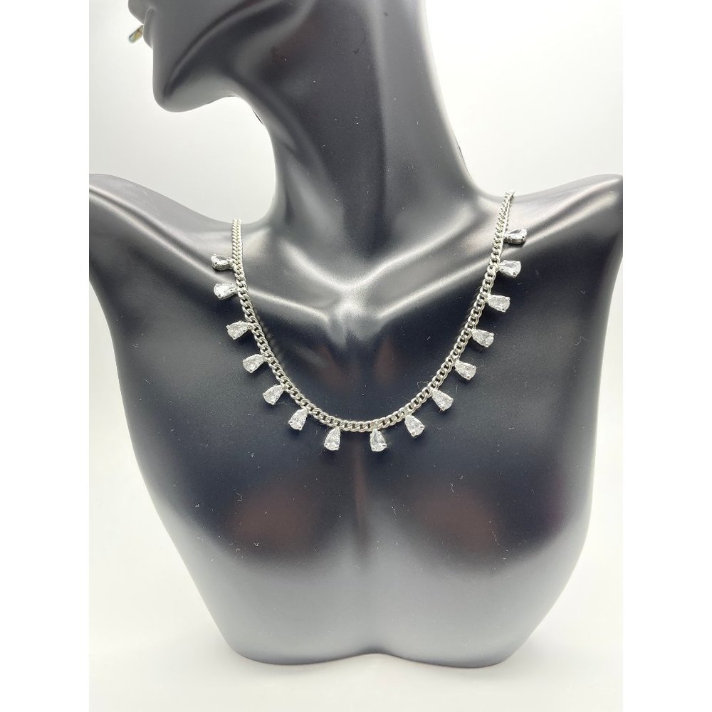 Choker Necklace With Clear Zircon Stones, Choker, Silver Necklace, Simple Neckla